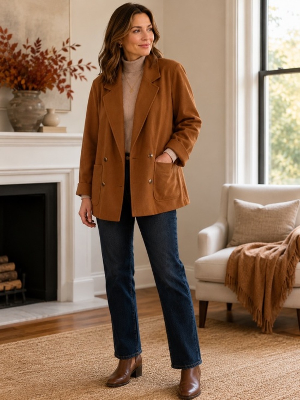 Vintage Susan Bristol Double-Breasted Wool Blazer in Caramel Brown size 8